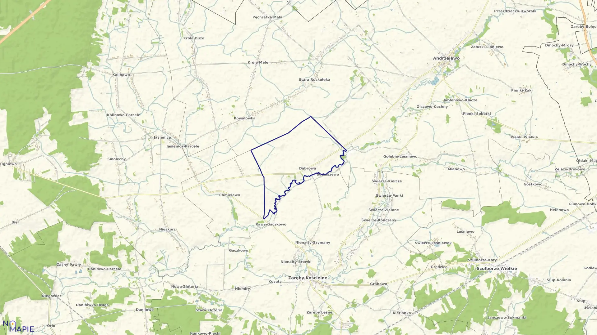 Mapa obrębu Dąbrowa w gminie Andrzejewo