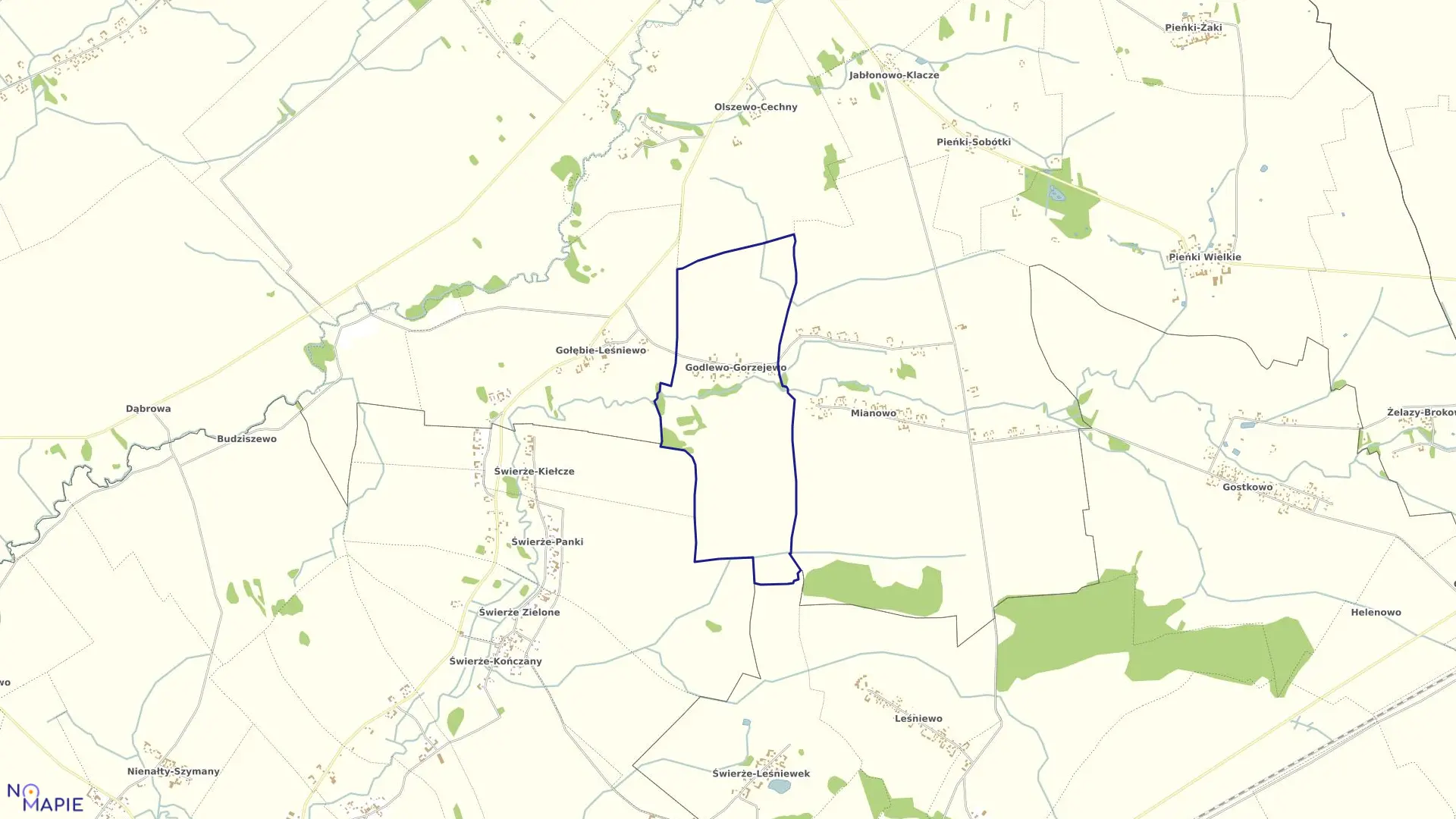 Mapa obrębu Godlewo-Gorzejewo w gminie Andrzejewo