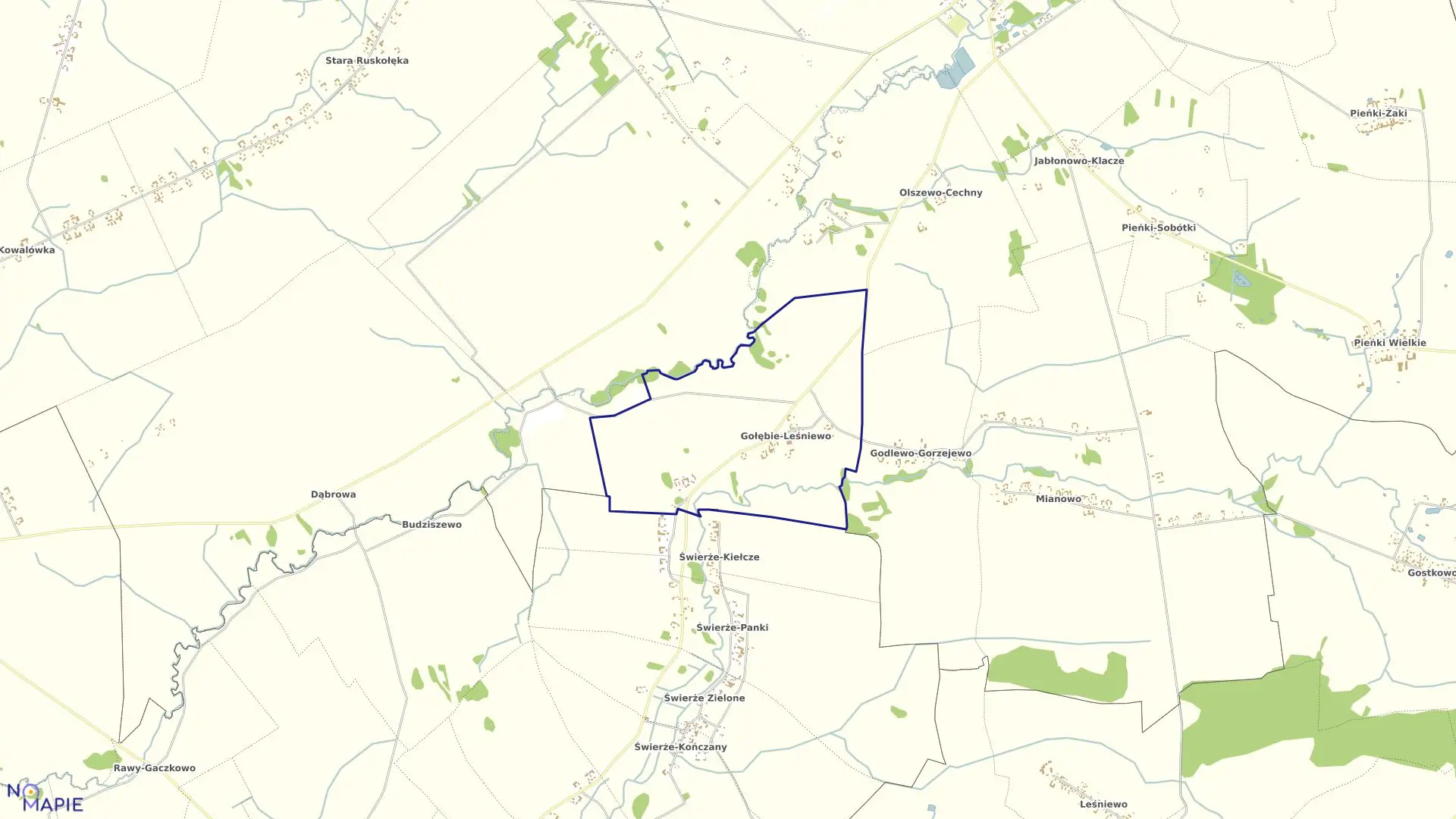 Mapa obrębu Gołębie-Leśniewo w gminie Andrzejewo