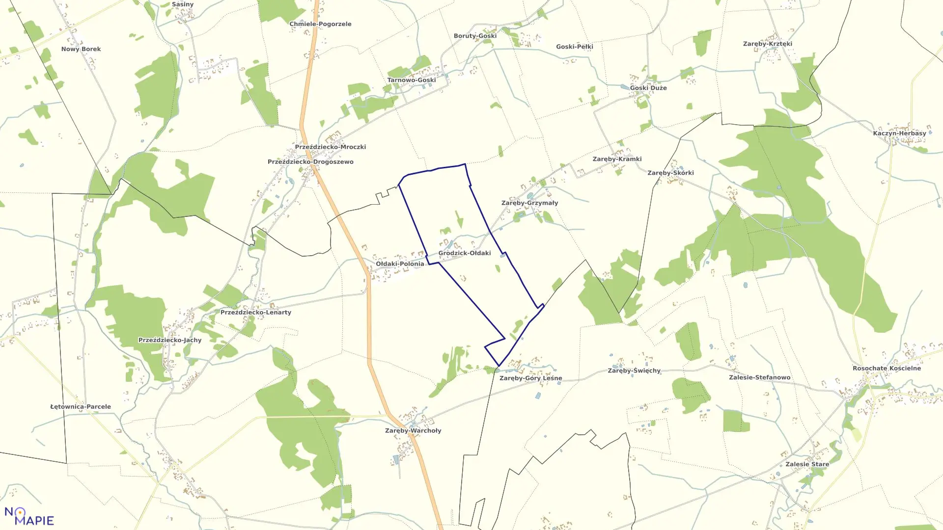 Mapa obrębu Grodzick-Ołdaki w gminie Andrzejewo