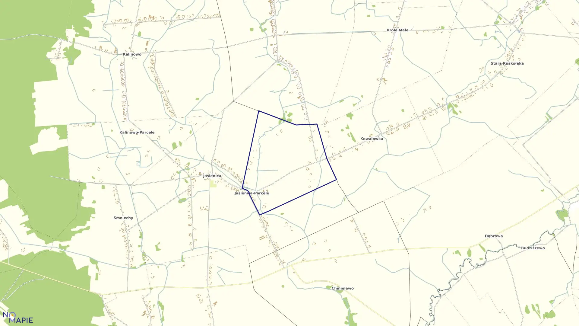 Mapa obrębu Jasienica-Parcele w gminie Andrzejewo
