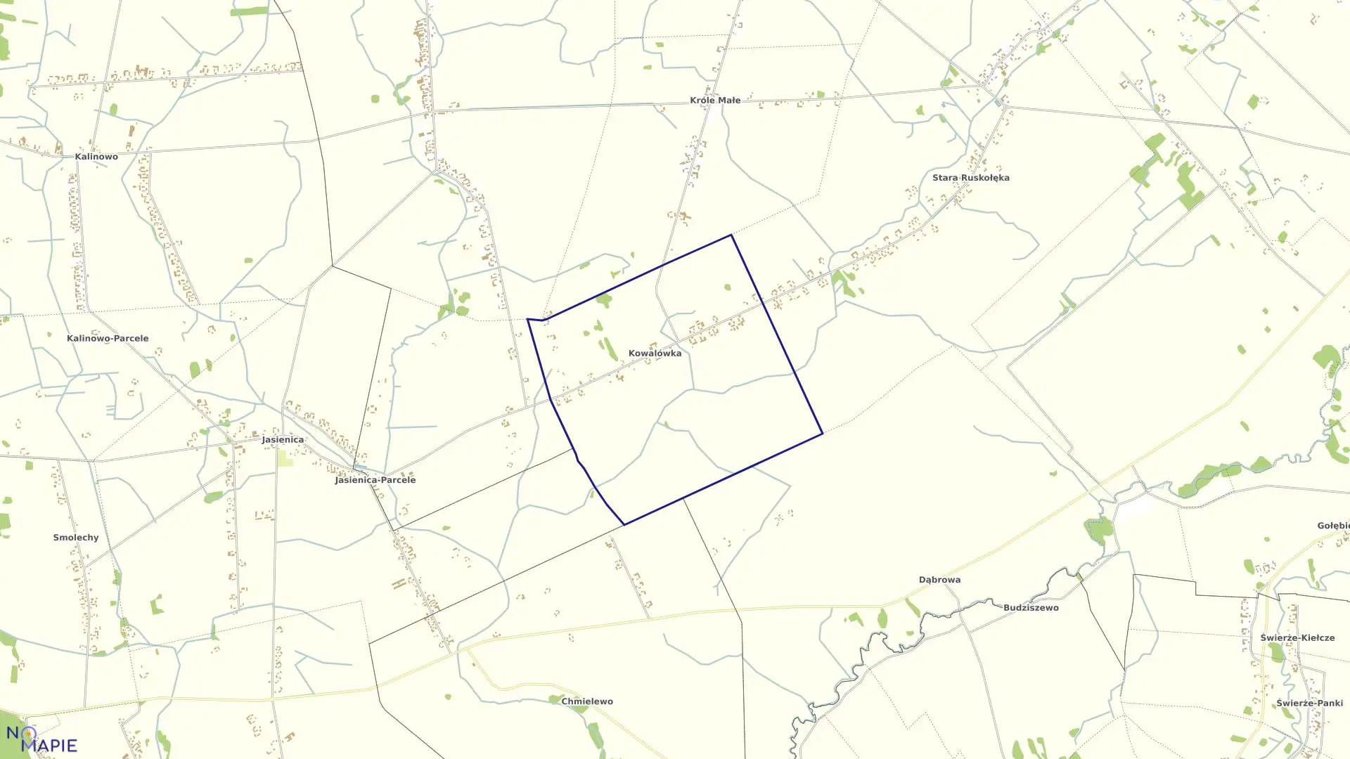 Mapa obrębu Kowalówka w gminie Andrzejewo