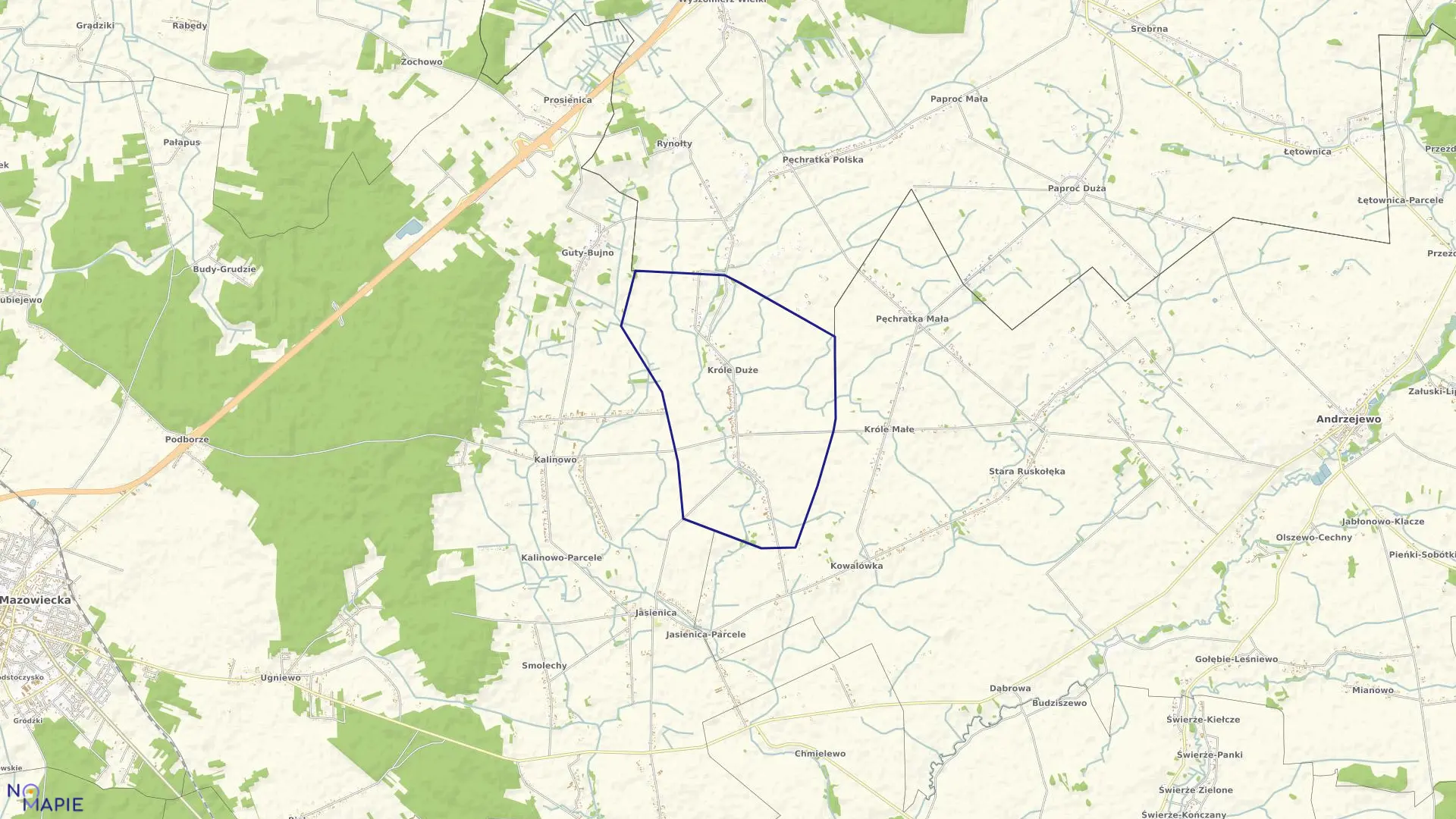Mapa obrębu Króle Duże w gminie Andrzejewo