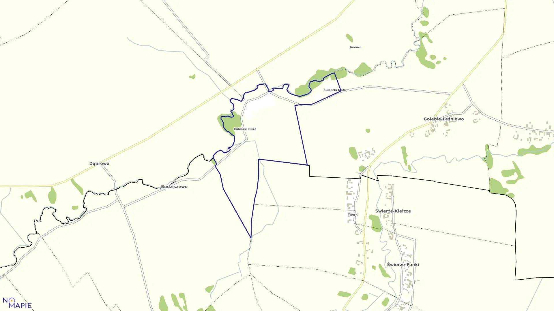 Mapa obrębu Kuleszki-Nienałty w gminie Andrzejewo