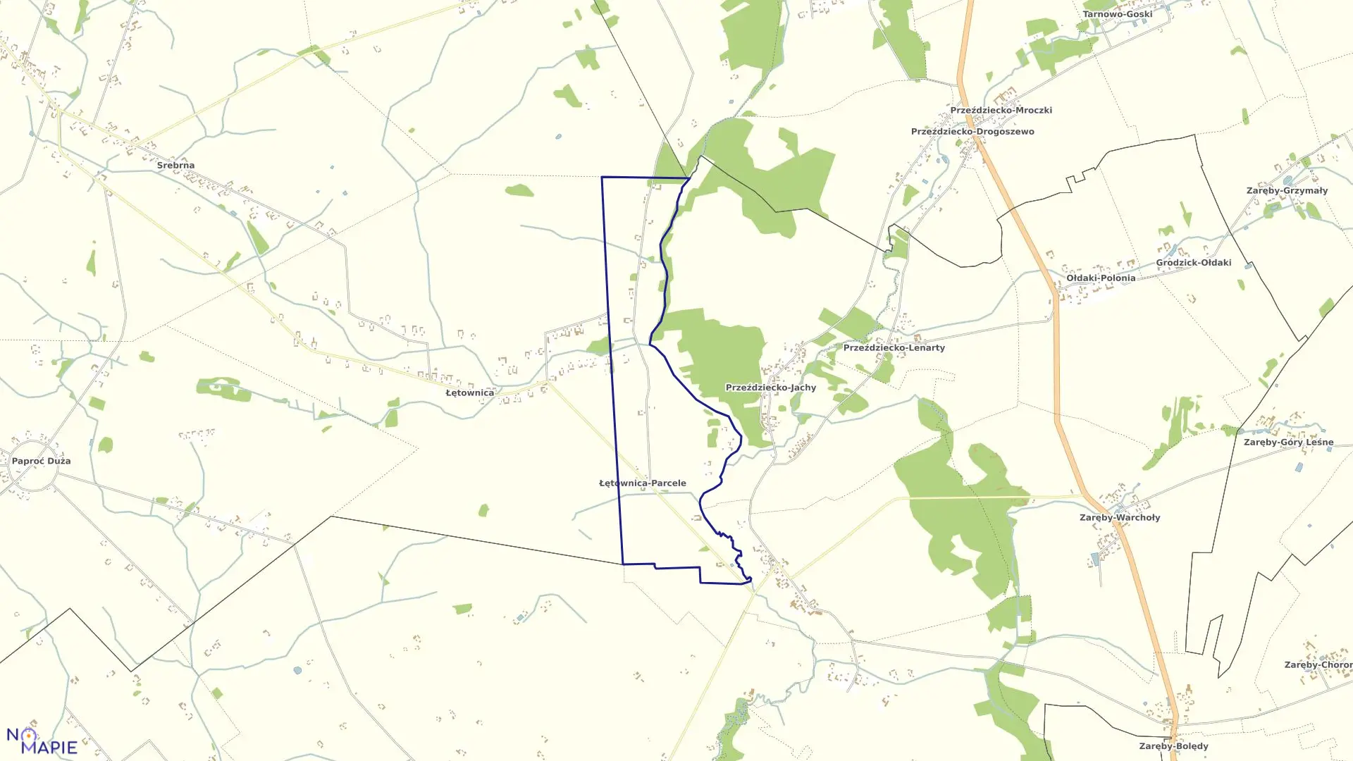 Mapa obrębu Łętownica-Parcele w gminie Andrzejewo