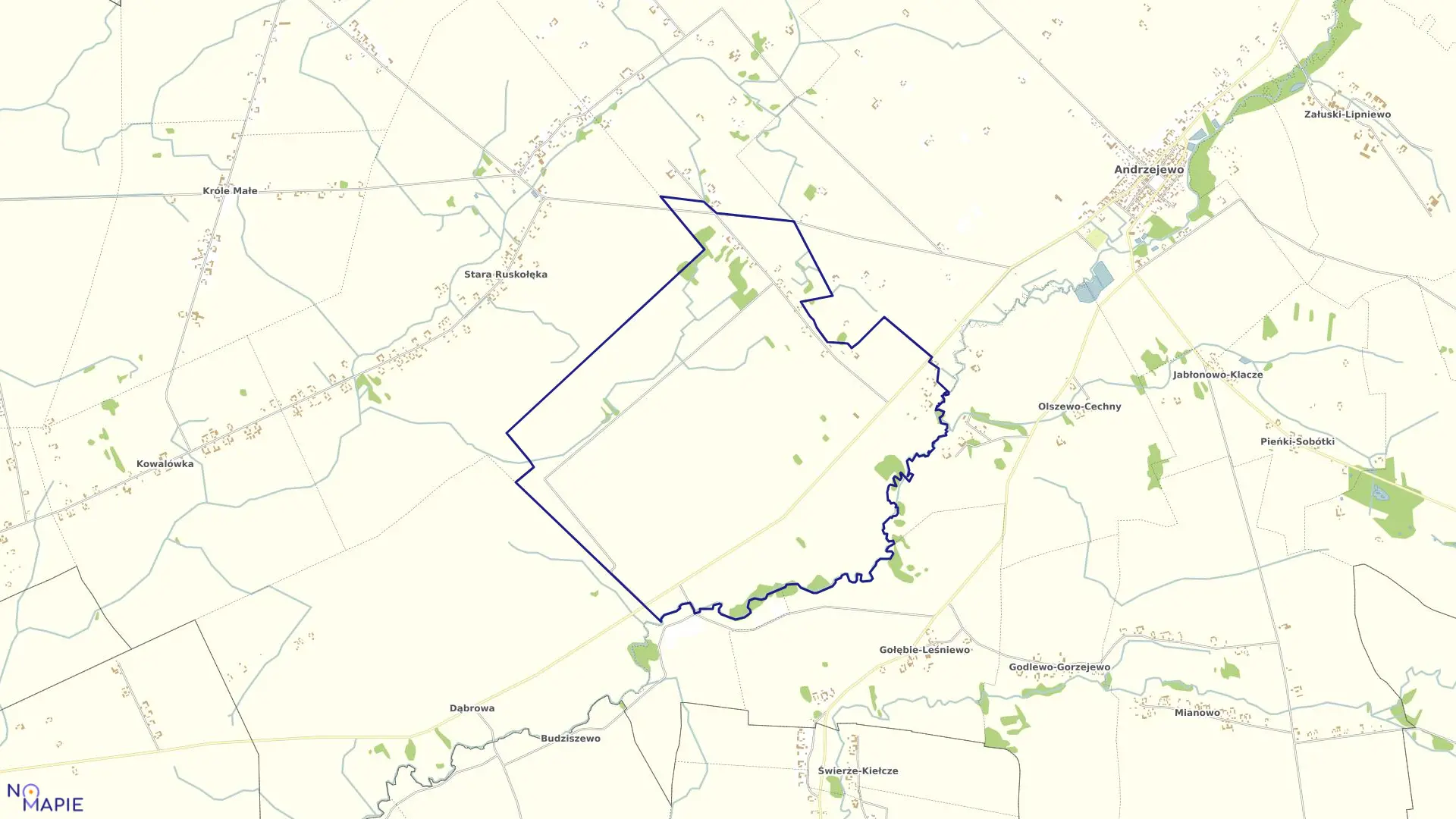 Mapa obrębu Nowa Ruskołęka w gminie Andrzejewo