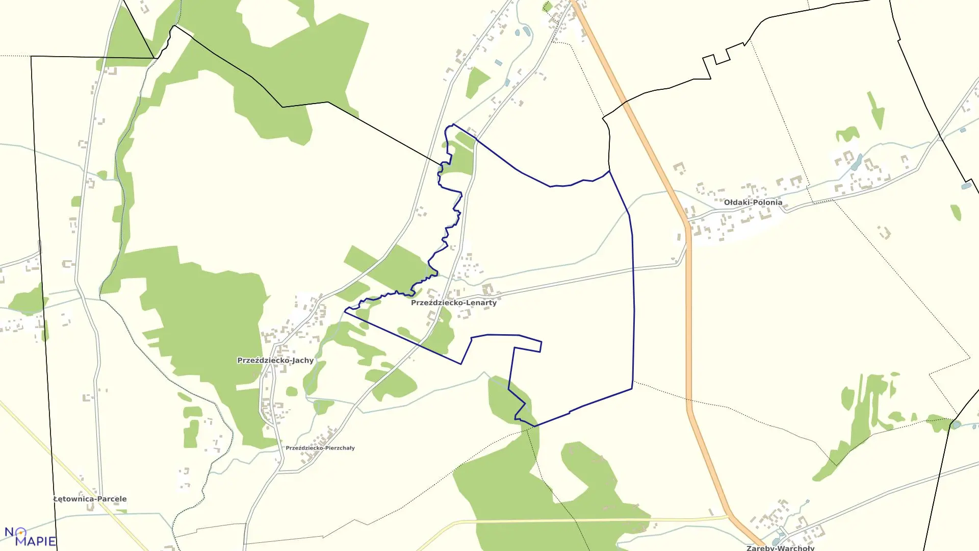 Mapa obrębu Przeździecko-Lenarty w gminie Andrzejewo