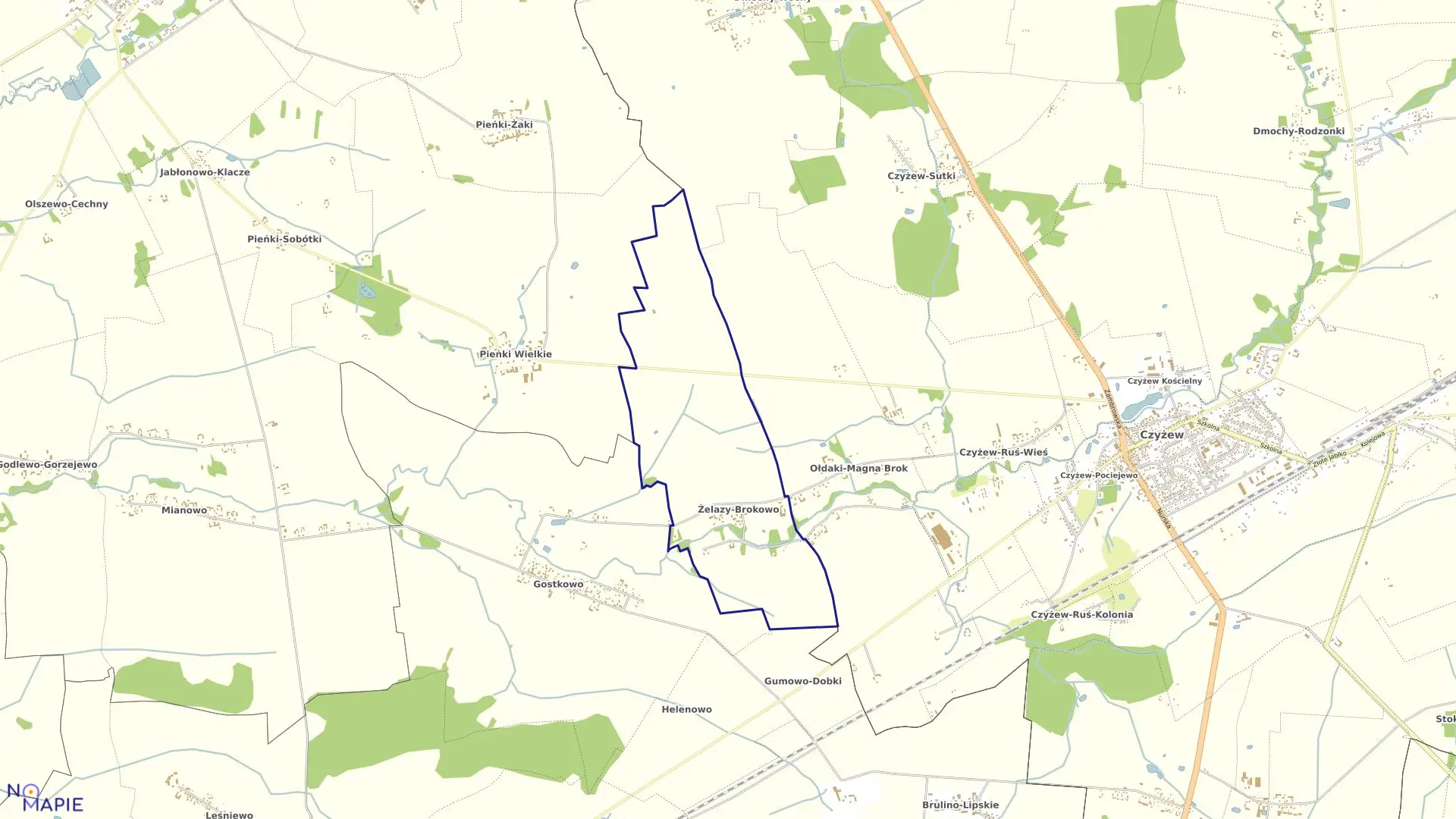 Mapa obrębu Żelazy-Brokowo w gminie Andrzejewo